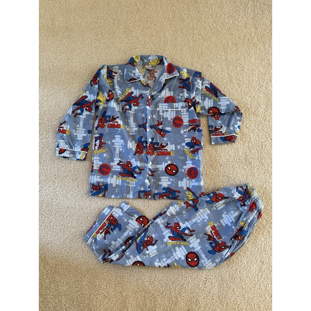 Spider-Man Boys Cotton Spiderman Wall Crawl Pajamas Sleep Set Size 10 Marvel